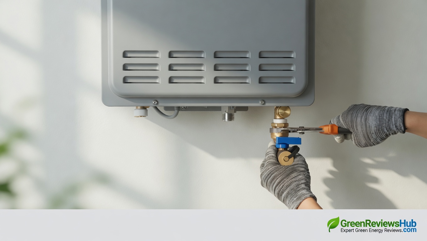 Best tankless water heaters 2026 — install scene with branded GreenReviewsHub watermark